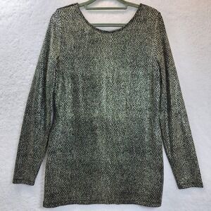 Womens Metallic Knit Tunic Top Medium* Black Gold Shiny Glam GNO Clubwear Party